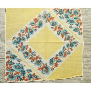 Vintage Floral Handkerchief Yellow Blue Flowers Pocket Square Accessory